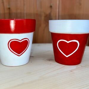 ❤️ Set of 2 Hand-Painted Heart Terracotta Planters | 3.5” W x 3” H ❤️